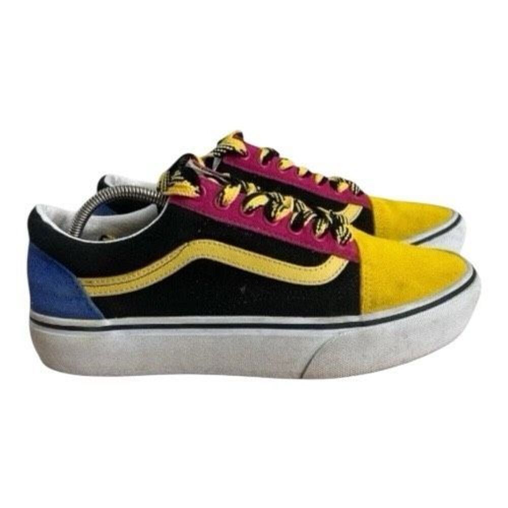 Vans Old Skool Black Blue Skate Shoes Women Size 9 Men Size 7.5 Platform Lace Up